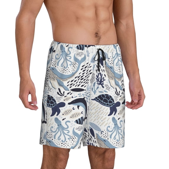Daiia Sea Life Elements Mens Woven Stretch Pajama Short,Short Pajama Pants-Medium