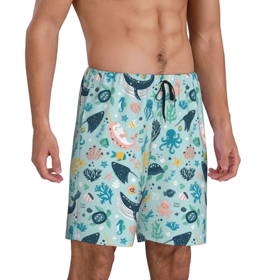 Daiia Sea Life Mens Woven Stretch Pajama Short,Short Pajama Pants-4X-Large