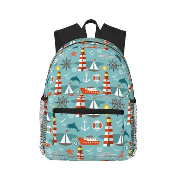 Daiia Sea Lighthouse School Backpack for Men Women, Unisex Large Waterproof Bookbag Schoolbag Casual Daypack for High School/College/Teens/Travel/Work Black