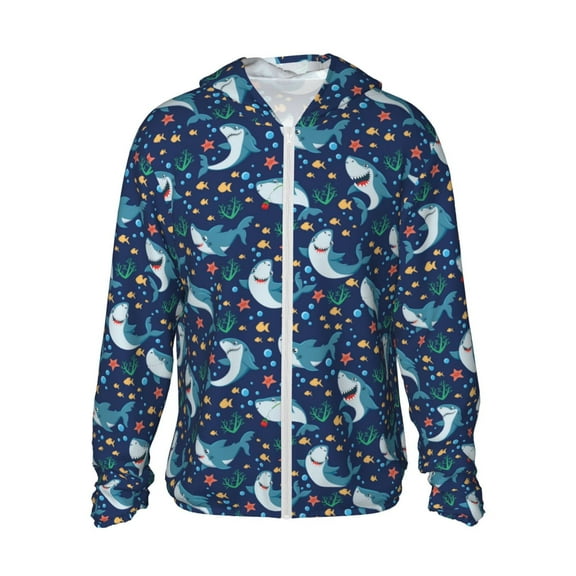 Daiia Sea Sharks UPF 50  Sun Protection Hoodie Jacket Lightweight Long Sleeve Sun Shirt for Women Men with Pocket Hiking Outdoor-X-Large