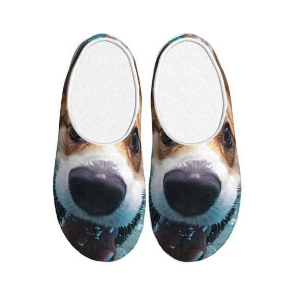 Daiia Sea Swimming Corgi Print Women’s Fuzzy Slippers Memory Foam Lightweight House Shoes Cozy Loafer Flannel House Shoes-40/41