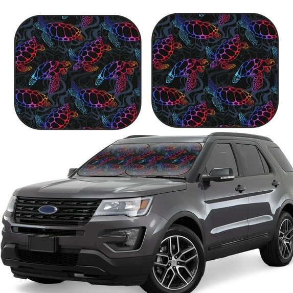 Daiia Sea Turtle 2PCS Car Windshield Sun Shade, Foldable Sun Shield for Car Front Window, Auto Sun Blocker Visor Protector Universal for Truck SUV Pickup-Medium