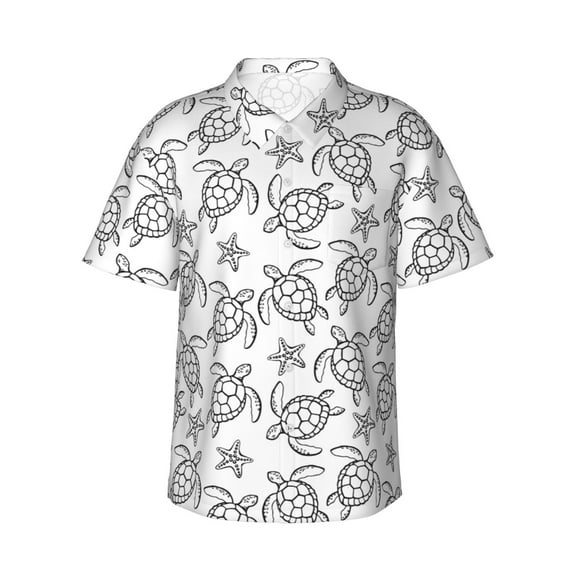 Daiia Sea Turtle Hawaiian Shirt for Men Gentle Cotton Regular Short Sleeve Casual-Large