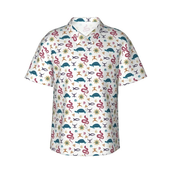 Daiia Sea Turtle Hawaiian Shirt for Men Gentle Cotton Regular Short Sleeve Casual-Medium
