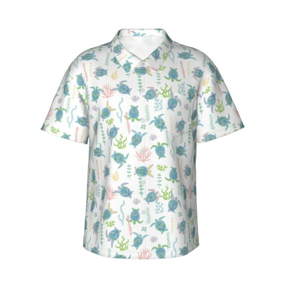 Daiia Sea Turtle Hawaiian Shirt for Men Gentle Cotton Regular Short Sleeve Casual-X-Large