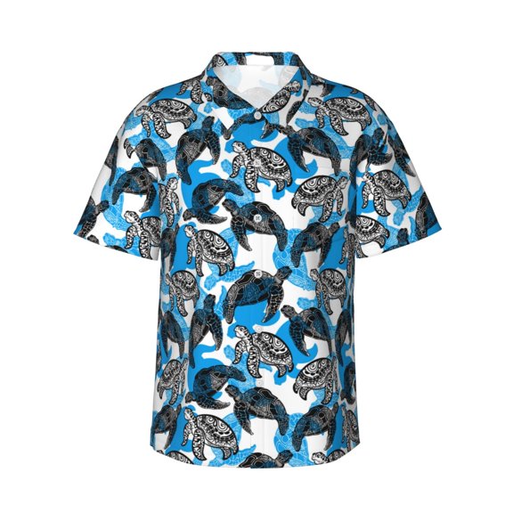 Daiia Sea Turtle Life Hawaiian Shirt for Men Gentle Cotton Regular Short Sleeve Casual-Large