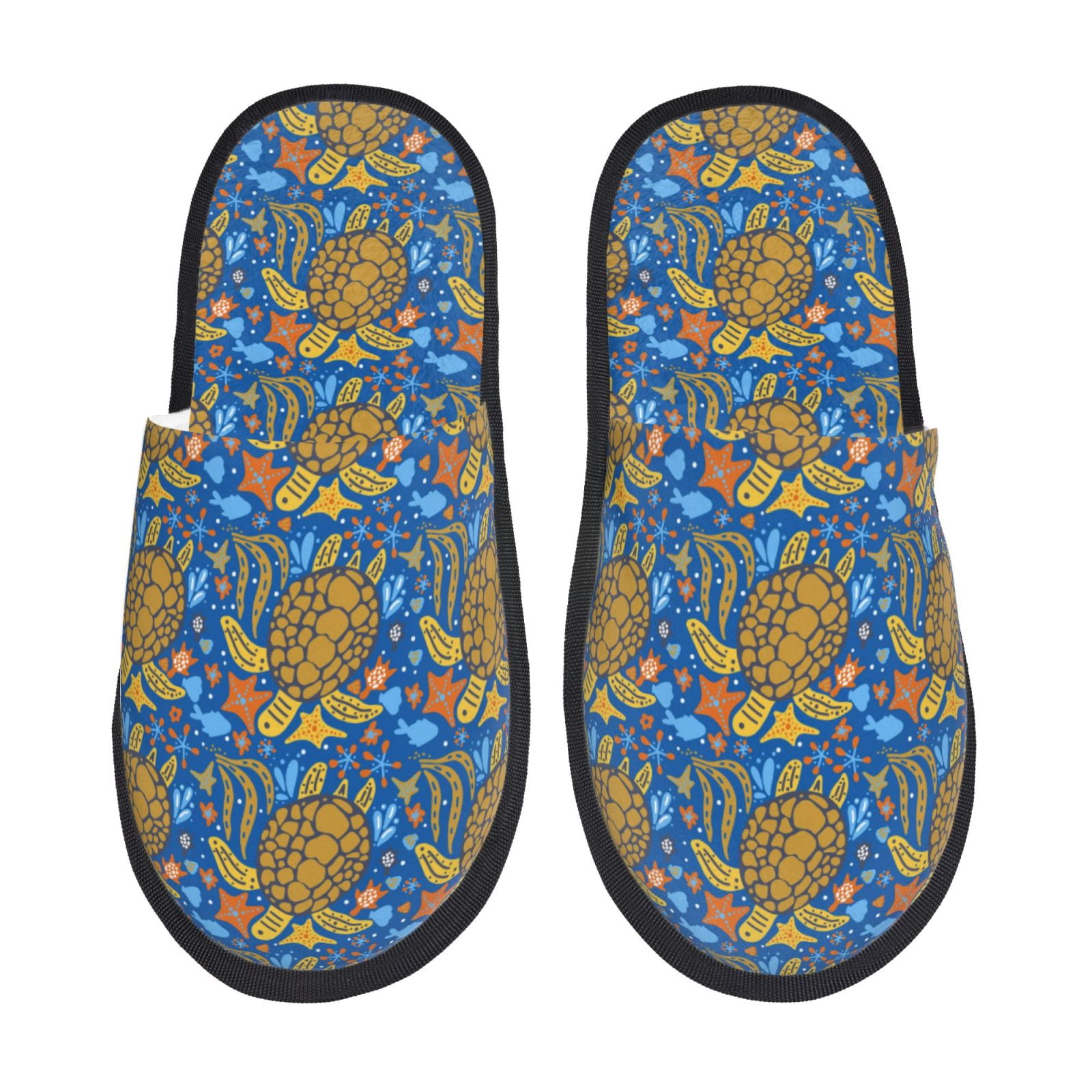 Daiia Sea Turtle Pattern Furry Slippers for Women and Men, Soft Plush ...