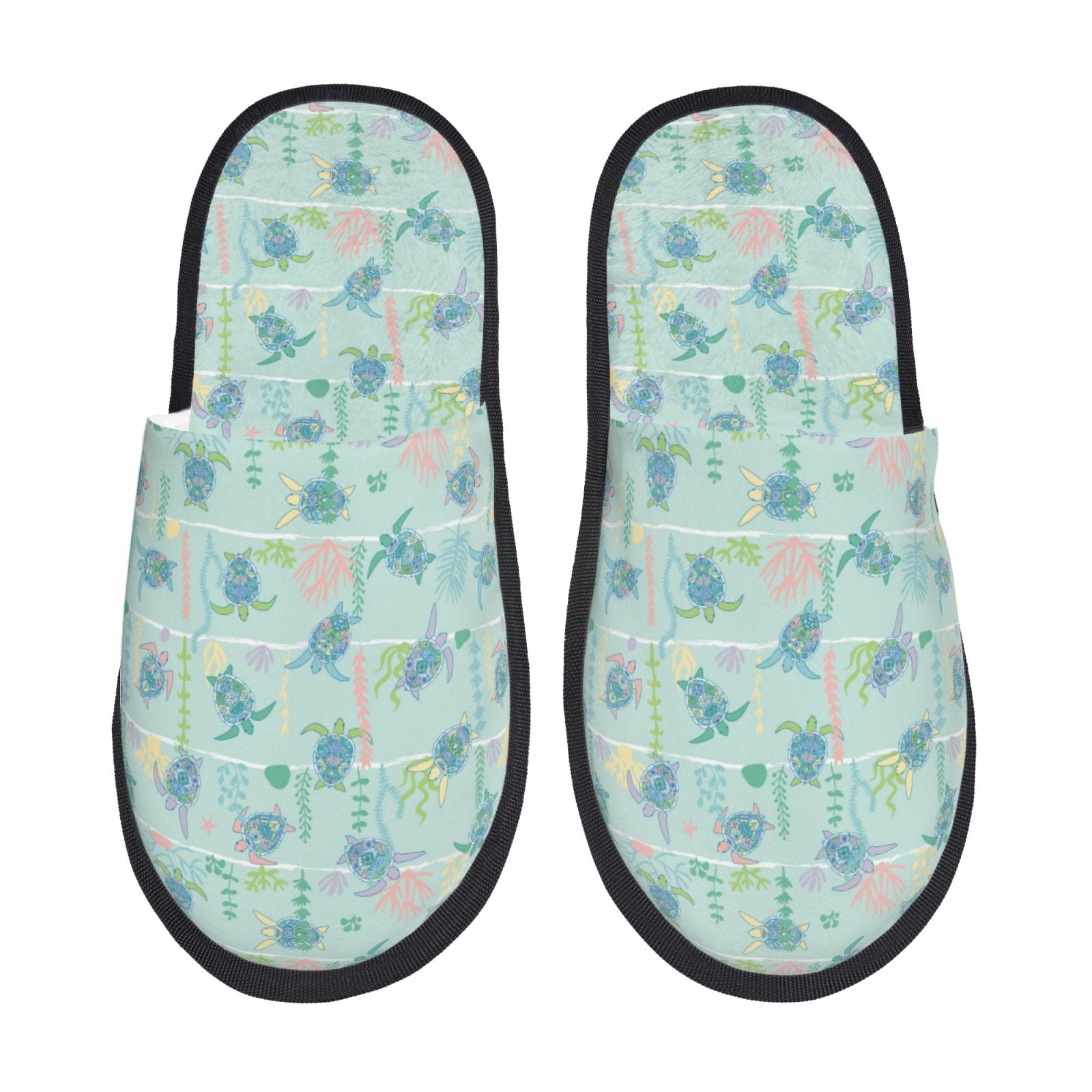 Daiia Sea Turtle Pattern Furry Slippers for Women and Men, Soft Plush ...