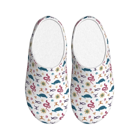 Daiia Sea Turtle Print Women’s Fuzzy Slippers Memory Foam Lightweight House Shoes Cozy Loafer Flannel House Shoes-42/43