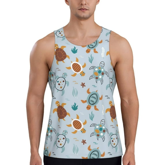 Daiia Sea Turtle Printed Men's Quick Dry Fit Muscle Tank Top Slim-Fit Tank Workout Tank Top Lightweight Sports Tank Top-X-Large