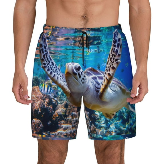 Daiia Sea Turtle Swims Mens Swim Trunks Swim Shorts Quick Dry Swim Shorts with Mesh Lining Pockets-Large