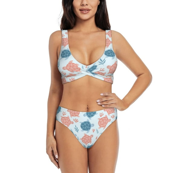 Daiia Sea Turtle Women's Bikini Set Two Piece Swimsuit High Waisted Bikini Adjustable Straps Bikini Perfect for Beach, Pool, and Summer Vacation-XX-Large