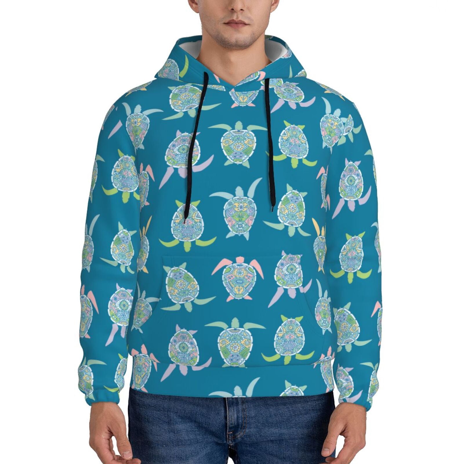 Orian Hoodie Pocket Turtle Print Jumpsuit-Navy main image 1