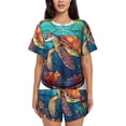 thumbnail image 1 of Daiia Sea Turtle in Coral Pattern Womens Pajama Sets Short Sleeve Pajamas for Women Sets Soft Lounge Sets Casual Round Neck Sleepwear PJS-4X-Large, 1 of 7