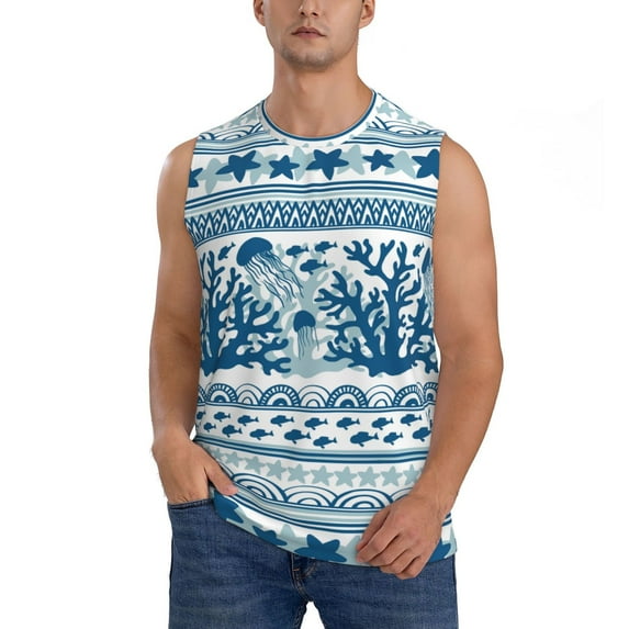 Daiia Sea Underwater Jellyfish Printed Men's Tank Tops,Casual Soft Sleeveless Gym Muscle Shirts Bodybuilding Tee-Medium