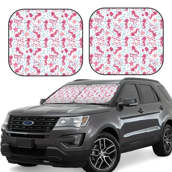 Daiia Seahorse and Starfish 2PCS Car Windshield Sun Shade, Foldable Sun Shield for Car Front Window, Auto Sun Blocker Visor Protector Universal for Truck SUV Pickup-Large
