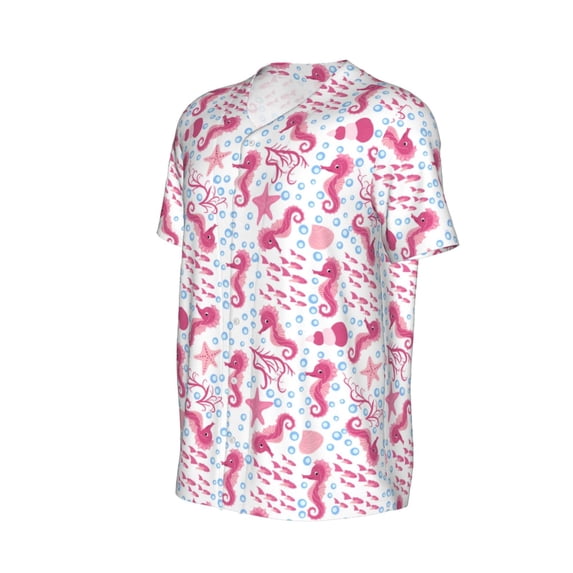 Daiia Seahorse and Starfish Mens Baseball Jersey Button Down Shirts Short Sleeve Sports Uniforms-X-Large