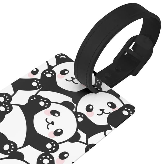 Daiia Seamless Pattern Cute Panda Durable Luggage Tags with Secure Strap Travel ID Tags Suitcase ID Tags Bag Identification Tags - Easy Identification for Men and Women