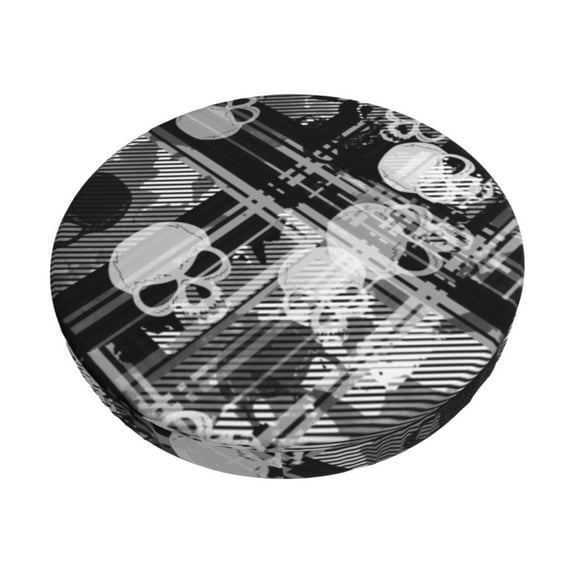 Daiia Seamless Pattern With Skulls Stool Covers Round,Round Bar Stool Covers Waterproof Bar Chair Covers Washable Stool Cushion Slipcover for 12-14 Inch Chair-14 inch