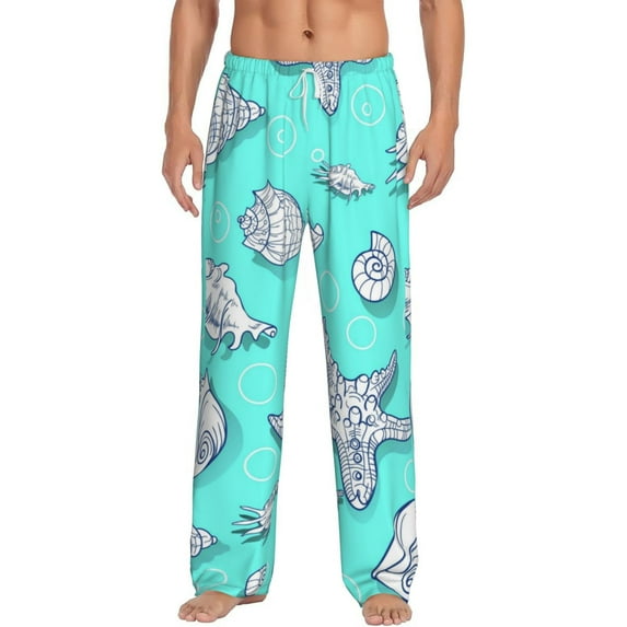 Daiia Seashell And Starfish Men's Sleep Pant with Pockets and Drawstring,Pajama Pants-Small