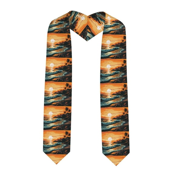 Daiia Serene Ocean Sunset Pattern Graduation Shawl Stole – Satin Graduation Stole Academic Stole Non-Slip Design-Sharp Corner
