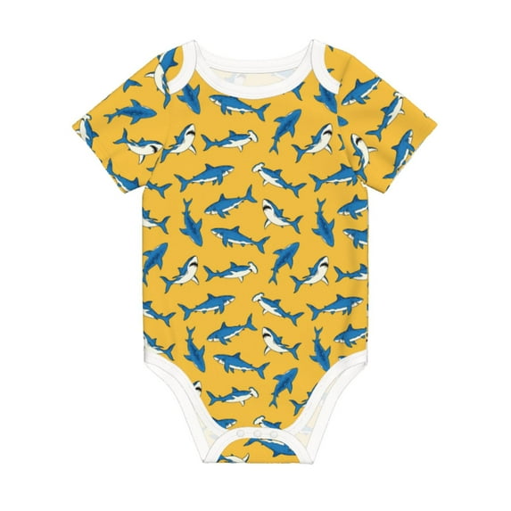Daiia Shark Print Printed Unisex-Baby Short Sleeve Onesies Bodysuits Baby Climbing Clothes Soft and Comfortable Romper with Expandable Shoulder Design-9M