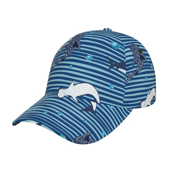 Daiia Sharks On White Blue Striped Baseball Cap Men Women Classic Adjustable For Running Workout And Outdoor Activitie All Season Dad Hat Gift