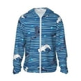 thumbnail image 1 of Daiia Sharks on White Blue Striped UPF 50+ Sun Protection Hoodie Jacket Lightweight Long Sleeve Sun Shirt for Women Men with Pocket Hiking Outdoor-Small, 1 of 9