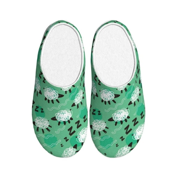 Daiia Sheep Zzz Print Women’s Fuzzy Slippers Memory Foam Lightweight House Shoes Cozy Loafer Flannel House Shoes-44/45