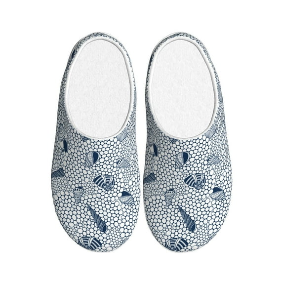 Daiia Shells And Sand Print Women’s Fuzzy Slippers Memory Foam Lightweight House Shoes Cozy Loafer Flannel House Shoes-44/45