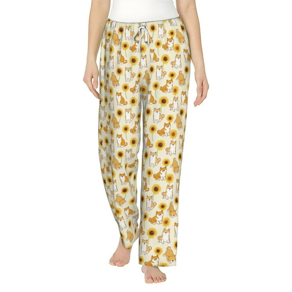Daiia Shiba Inu Sunflower Women's Sleep Pant with Pockets and Drawstring,Pajama Pants-Medium