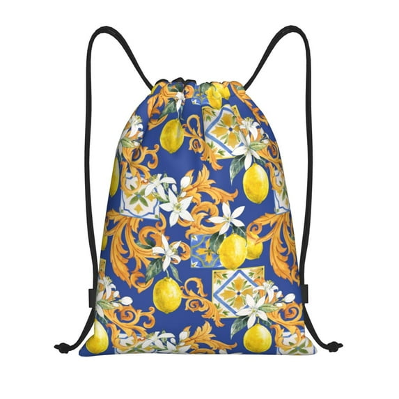 Daiia Sicilian Style Pattern Drawstring Backpack, Gym Bag, Lightweight Backpack, Water-Resistant Bag Travel Sports Backpack, Fitness Bag, Yoga Bag-Medium