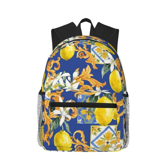 Daiia Sicilian Style School Backpack for Men Women, Unisex Large Waterproof Bookbag Schoolbag Casual Daypack for High School/College/Teens/Travel/Work Black