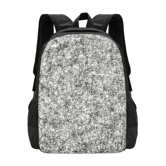 Daiia Silver Glitter Backpack for Men and Women -Durable Backpack Large Capacity, Water-Resistant Bag with Adjustable Straps and Laptop Compartment