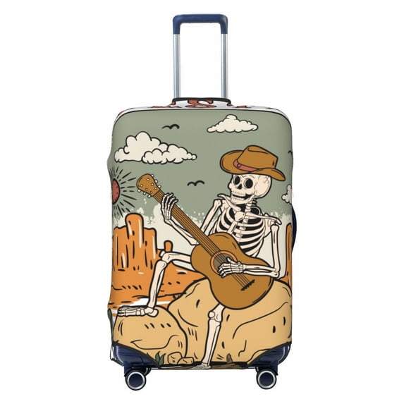 Daiia Skeleton Cowboy And Guitar Luggage Cover, Thickened Washable Travel Luggage Covers, Elastic Unique Baggage Covers for 18-20 inch Luggage-Medium