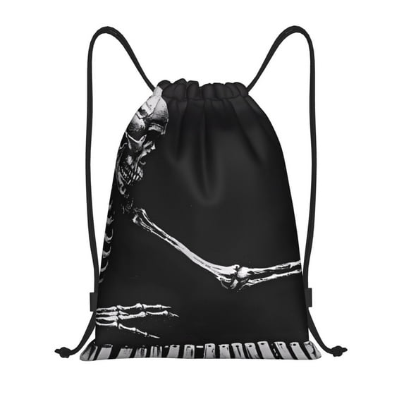 Daiia Skeleton Playing Xylophone Pattern Drawstring Backpack, Gym Bag, Lightweight Backpack, Water-Resistant Bag Travel Sports Backpack, Fitness Bag, Yoga Bag-Small