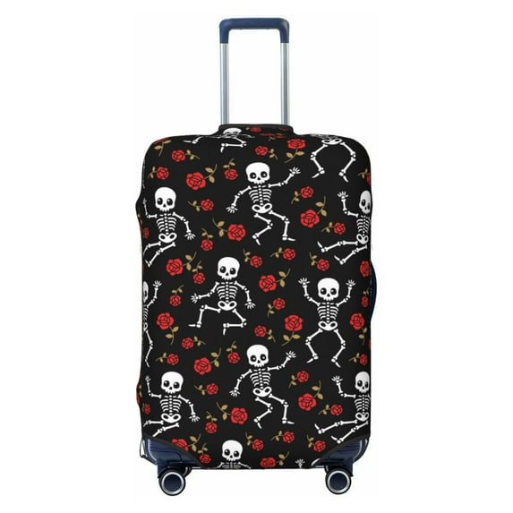 Daiia Skeleton with Roses Luggage Cover, Thickened Washable Travel Luggage Covers, Elastic Unique Baggage Covers for 18-20 inch Luggage-X-Large