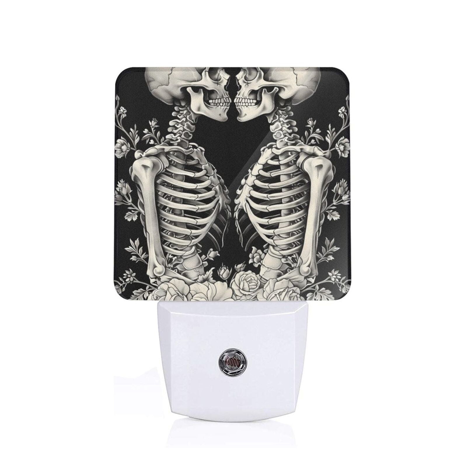 Daiia Skeletons Love Flowers Pattern Plugin LED Backlit Night Light