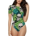 thumbnail image 1 of Daiia Skull And Palm Leaves Women'S Crew Neck Short Sleeve Slim Fit T Shirts Tops Basic Bodysuit Leotard Clothing-Xx-Large, 1 of 9