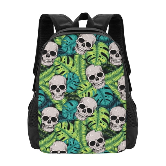 Daiia Skull and Palm Leaves Backpack for Men and Women -Durable Backpack Large Capacity, Water-Resistant Bag with Adjustable Straps and Laptop Compartment