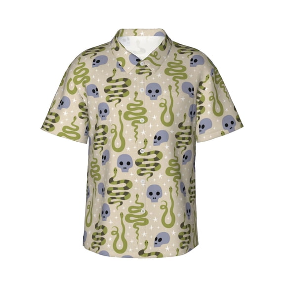 Daiia Skull Snake Hawaiian Shirt for Men Gentle Cotton Regular Short Sleeve Casual-X-Large