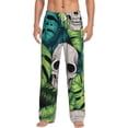 thumbnail image 1 of Daiia Skull and Palm Leaves Men's Sleep Pant with Pockets and Drawstring,Pajama Pants-Large, 1 of 9