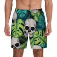 thumbnail image 1 of Daiia Skull and Palm Leaves Mens Swim Trunks Swim Shorts Quick Dry Swim Shorts with Mesh Lining Pockets-Large, 1 of 9