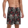 thumbnail image 1 of Daiia Skull and Red Roses Mens Woven Stretch Pajama Short,Short Pajama Pants-Small, 1 of 9