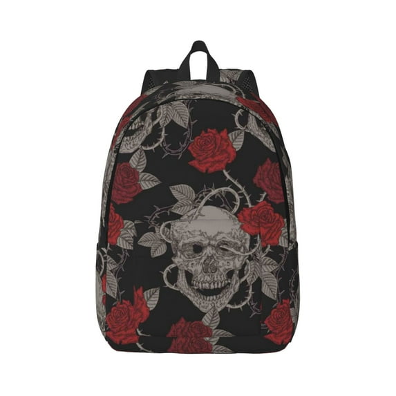 Daiia Skull and Red Roses Vintage Canvas Backpack for Men and Women ,Hiking Backpack,Travel Laptop Bag for School,Large Capacity Backpack