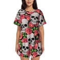 thumbnail image 1 of Daiia Skull and Roses Pattern Womens Pajama Sets Short Sleeve Pajamas for Women Sets Soft Lounge Sets Casual Round Neck Sleepwear PJS-3X-Large, 1 of 7