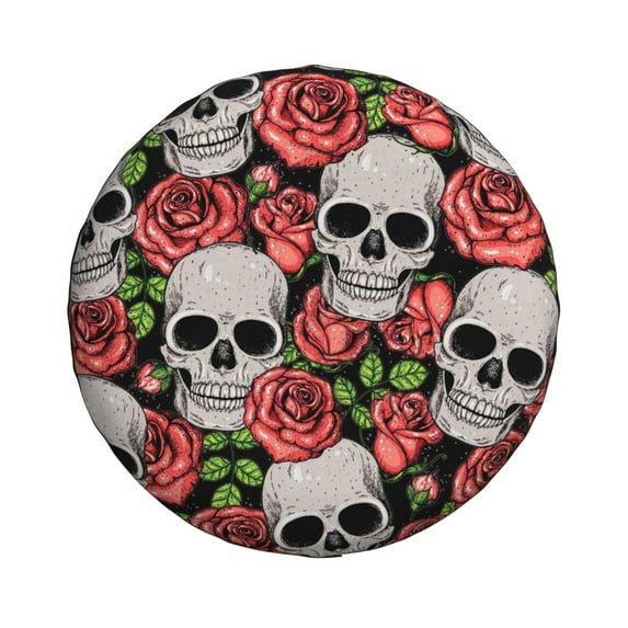 Daiia Skull and Roses Tire Covers , Travel Trailer Camper Truck SUV Motorhome Waterproof Wheel Cover, Sun Rain Snow Protector-15 inch