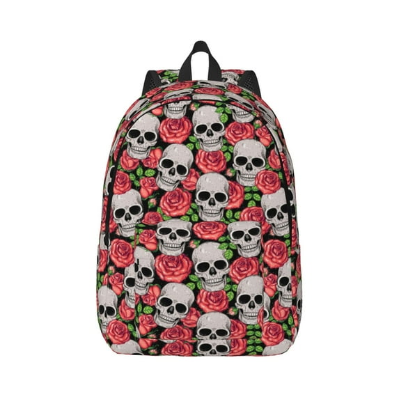 Daiia Skull and Roses Vintage Canvas Backpack for Men and Women ,Hiking Backpack,Travel Laptop Bag for School,Large Capacity Backpack