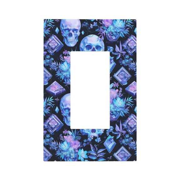 Daiia Skull blue crystal flower Pattern Decorator Wall Plate Child Safe Outlet Cover, Switch and Outlet Covers,Size 1-Gang 5.0" x3.0" , Polycarbonate Thermoplastic-Style U