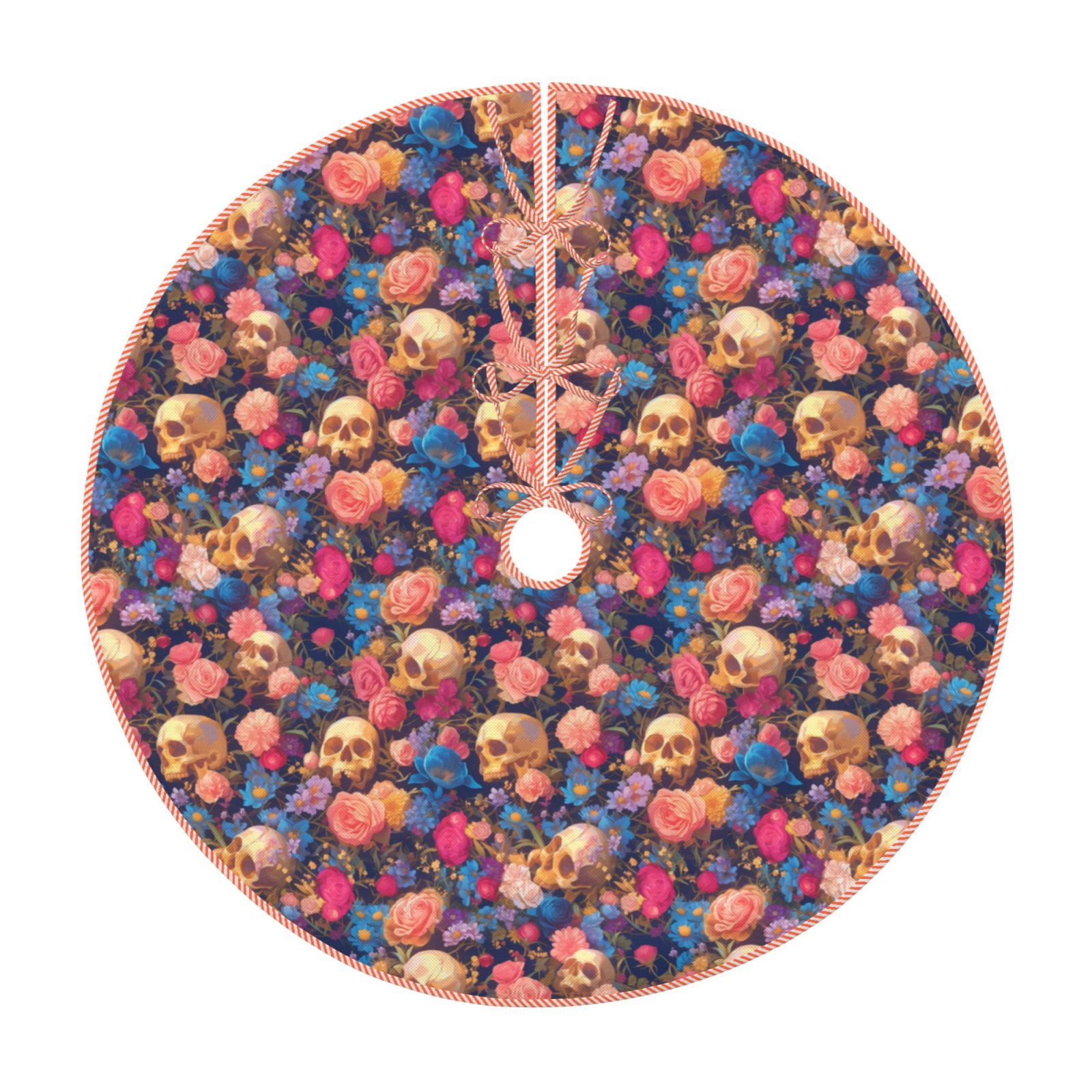 Daiia Skull colorful daisy Drawing Merry Christmas Tree Skirt , Xmas